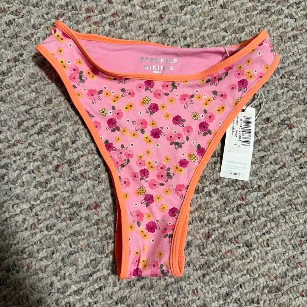NWT Frankie’s Bikinis Laura High Waist Cheeky Bikini Bottom Pink- Size Small